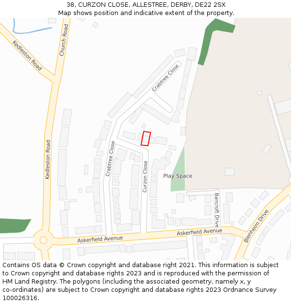 38, CURZON CLOSE, ALLESTREE, DERBY, DE22 2SX: Location map and indicative extent of plot