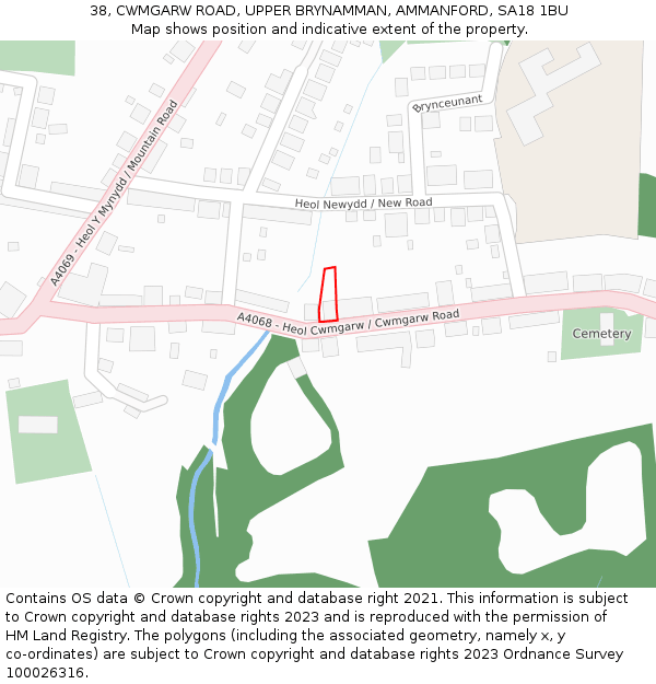 38, CWMGARW ROAD, UPPER BRYNAMMAN, AMMANFORD, SA18 1BU: Location map and indicative extent of plot