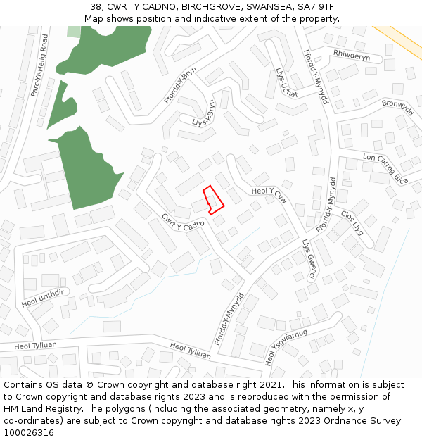 38, CWRT Y CADNO, BIRCHGROVE, SWANSEA, SA7 9TF: Location map and indicative extent of plot