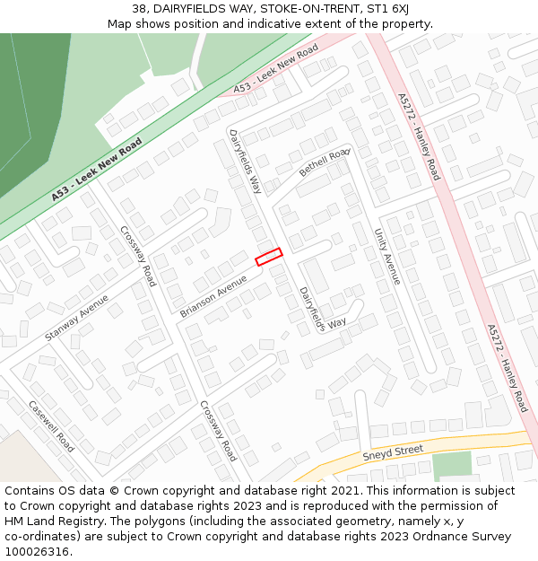 38, DAIRYFIELDS WAY, STOKE-ON-TRENT, ST1 6XJ: Location map and indicative extent of plot