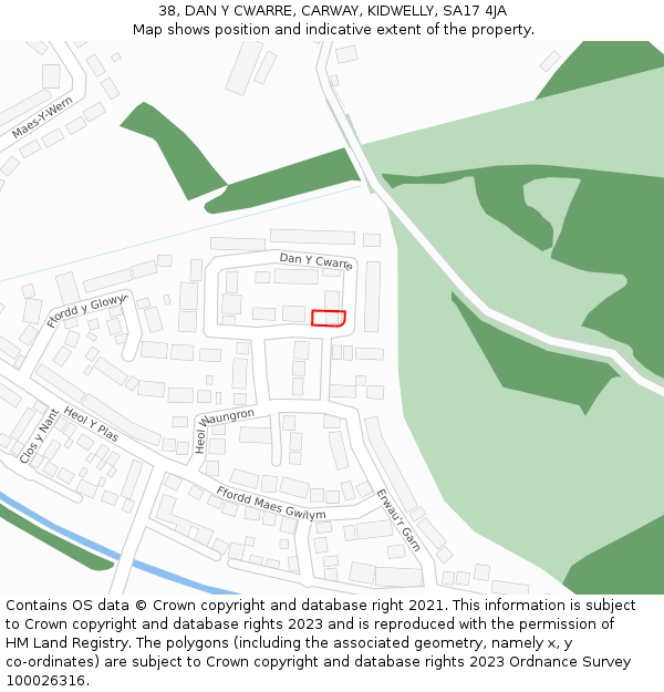 38, DAN Y CWARRE, CARWAY, KIDWELLY, SA17 4JA: Location map and indicative extent of plot