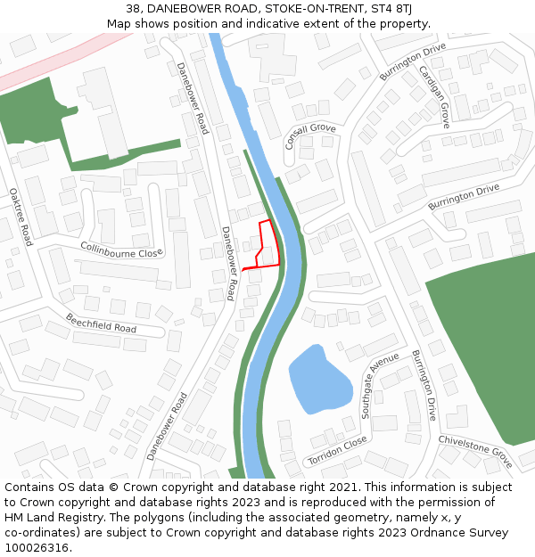 38, DANEBOWER ROAD, STOKE-ON-TRENT, ST4 8TJ: Location map and indicative extent of plot