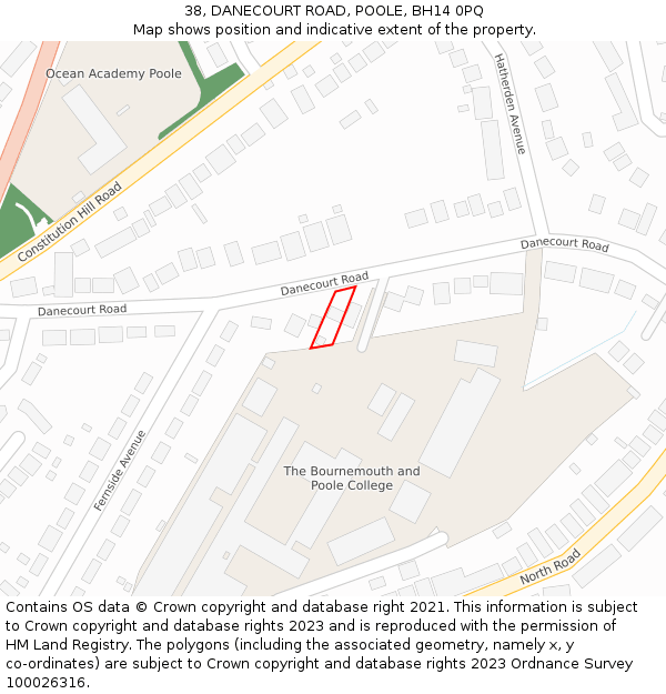 38, DANECOURT ROAD, POOLE, BH14 0PQ: Location map and indicative extent of plot