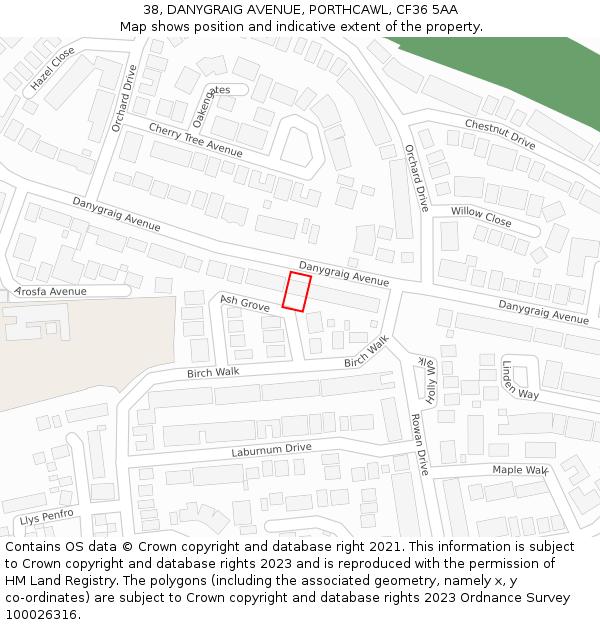 38, DANYGRAIG AVENUE, PORTHCAWL, CF36 5AA: Location map and indicative extent of plot