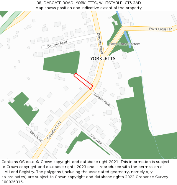 38, DARGATE ROAD, YORKLETTS, WHITSTABLE, CT5 3AD: Location map and indicative extent of plot