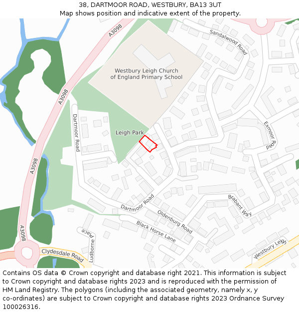 38, DARTMOOR ROAD, WESTBURY, BA13 3UT: Location map and indicative extent of plot