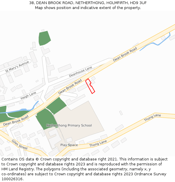 38, DEAN BROOK ROAD, NETHERTHONG, HOLMFIRTH, HD9 3UF: Location map and indicative extent of plot