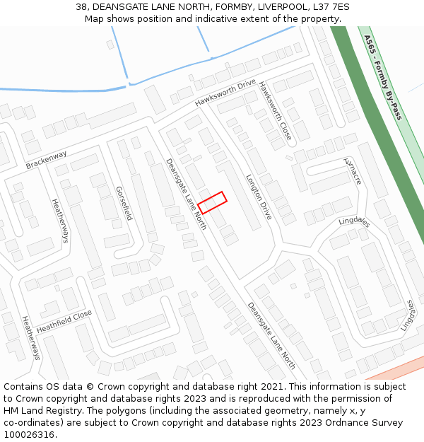 38, DEANSGATE LANE NORTH, FORMBY, LIVERPOOL, L37 7ES: Location map and indicative extent of plot