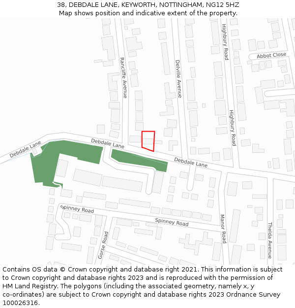 38, DEBDALE LANE, KEYWORTH, NOTTINGHAM, NG12 5HZ: Location map and indicative extent of plot