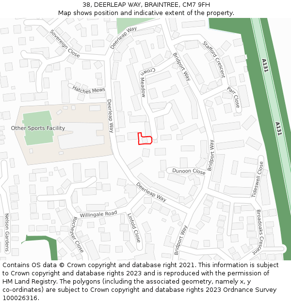 38, DEERLEAP WAY, BRAINTREE, CM7 9FH: Location map and indicative extent of plot