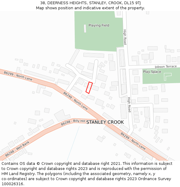 38, DEERNESS HEIGHTS, STANLEY, CROOK, DL15 9TJ: Location map and indicative extent of plot