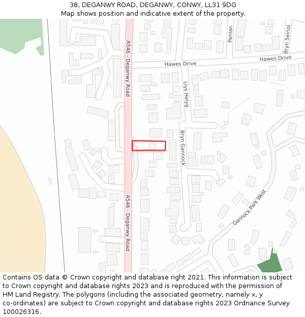 38, DEGANWY ROAD, DEGANWY, CONWY, LL31 9DG: Location map and indicative extent of plot