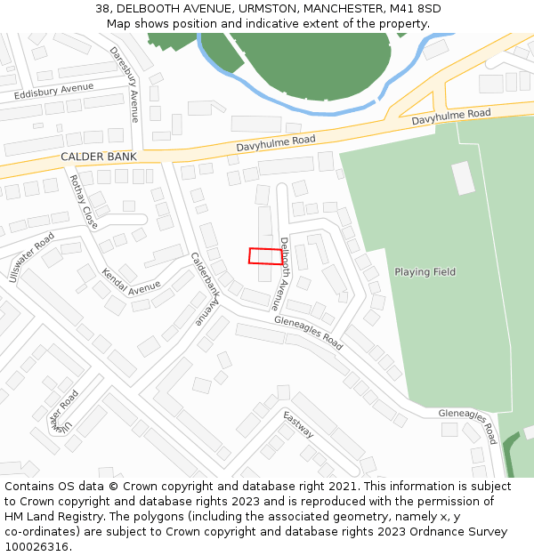 38, DELBOOTH AVENUE, URMSTON, MANCHESTER, M41 8SD: Location map and indicative extent of plot