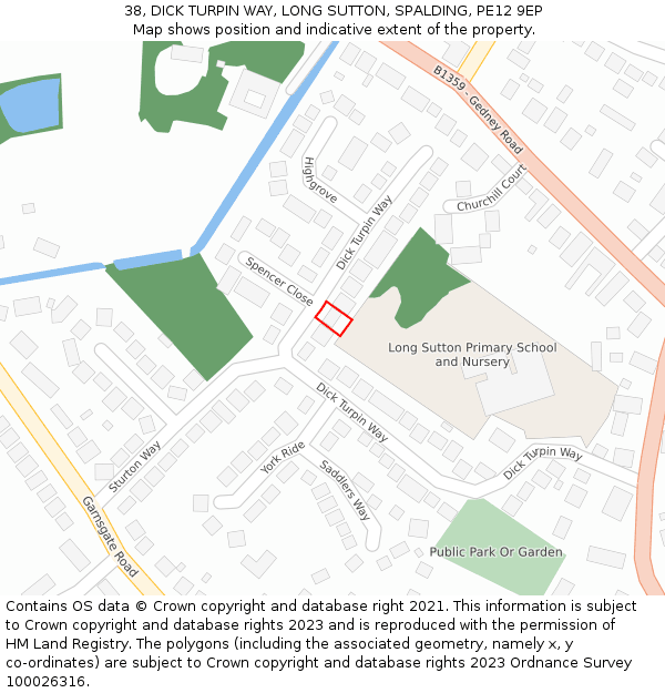 38, DICK TURPIN WAY, LONG SUTTON, SPALDING, PE12 9EP: Location map and indicative extent of plot