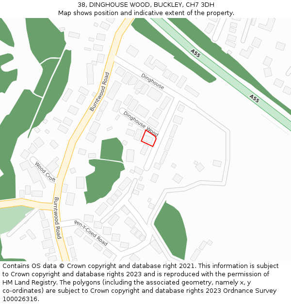 38, DINGHOUSE WOOD, BUCKLEY, CH7 3DH: Location map and indicative extent of plot