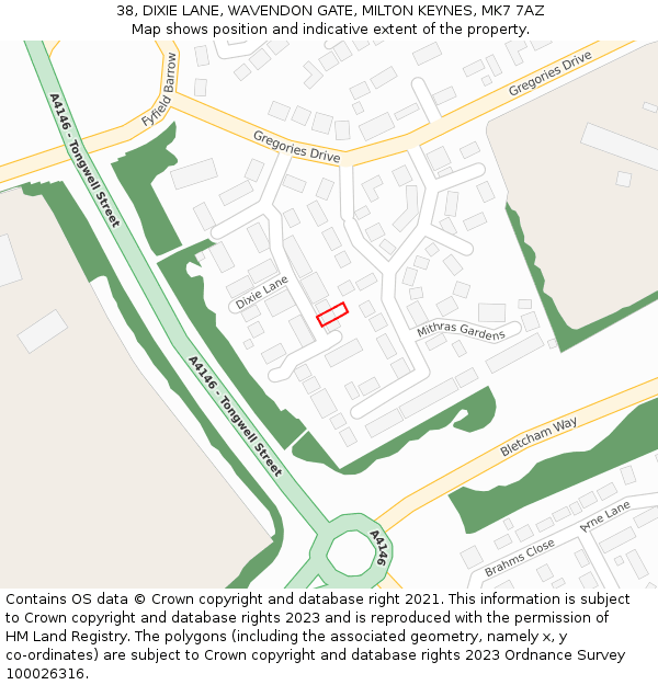 38, DIXIE LANE, WAVENDON GATE, MILTON KEYNES, MK7 7AZ: Location map and indicative extent of plot