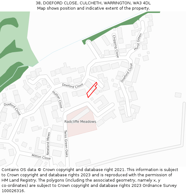 38, DOEFORD CLOSE, CULCHETH, WARRINGTON, WA3 4DL: Location map and indicative extent of plot