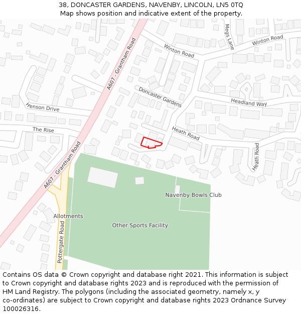 38, DONCASTER GARDENS, NAVENBY, LINCOLN, LN5 0TQ: Location map and indicative extent of plot