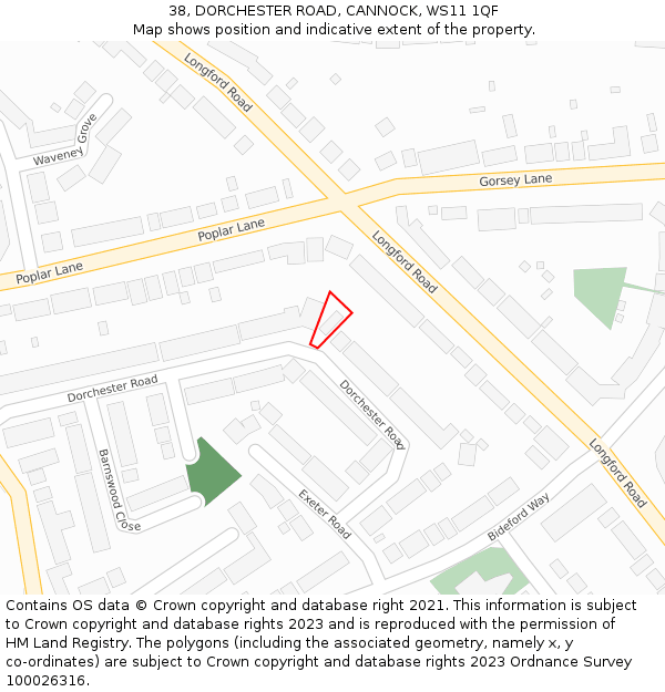 38, DORCHESTER ROAD, CANNOCK, WS11 1QF: Location map and indicative extent of plot