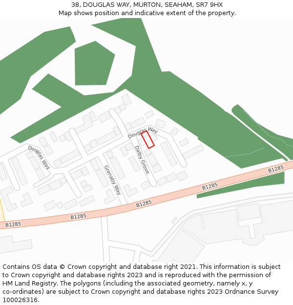 38, DOUGLAS WAY, MURTON, SEAHAM, SR7 9HX: Location map and indicative extent of plot