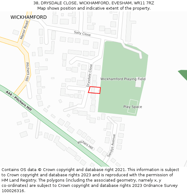 38, DRYSDALE CLOSE, WICKHAMFORD, EVESHAM, WR11 7RZ: Location map and indicative extent of plot