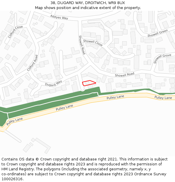 38, DUGARD WAY, DROITWICH, WR9 8UX: Location map and indicative extent of plot