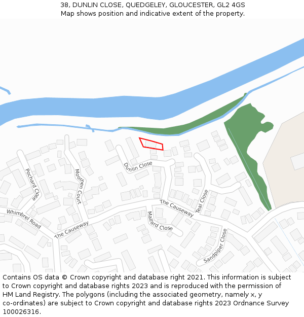38, DUNLIN CLOSE, QUEDGELEY, GLOUCESTER, GL2 4GS: Location map and indicative extent of plot