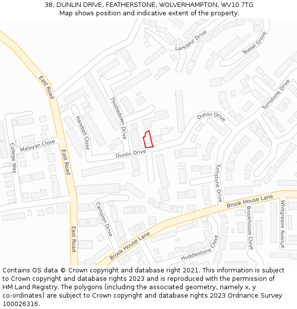 38, DUNLIN DRIVE, FEATHERSTONE, WOLVERHAMPTON, WV10 7TG: Location map and indicative extent of plot