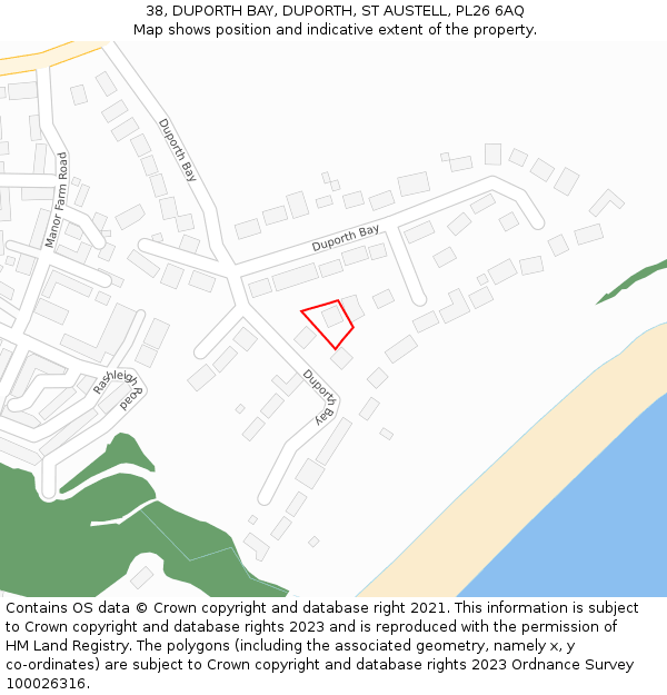 38, DUPORTH BAY, DUPORTH, ST AUSTELL, PL26 6AQ: Location map and indicative extent of plot