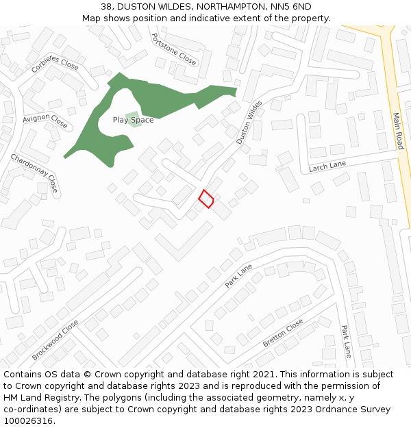 38, DUSTON WILDES, NORTHAMPTON, NN5 6ND: Location map and indicative extent of plot