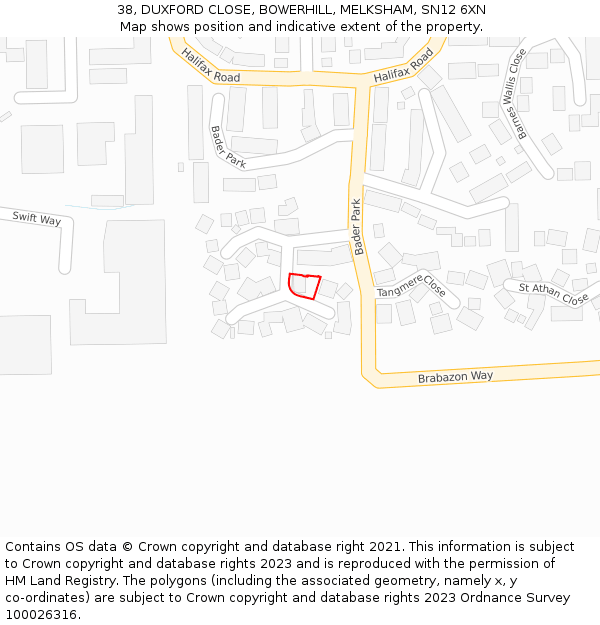 38, DUXFORD CLOSE, BOWERHILL, MELKSHAM, SN12 6XN: Location map and indicative extent of plot