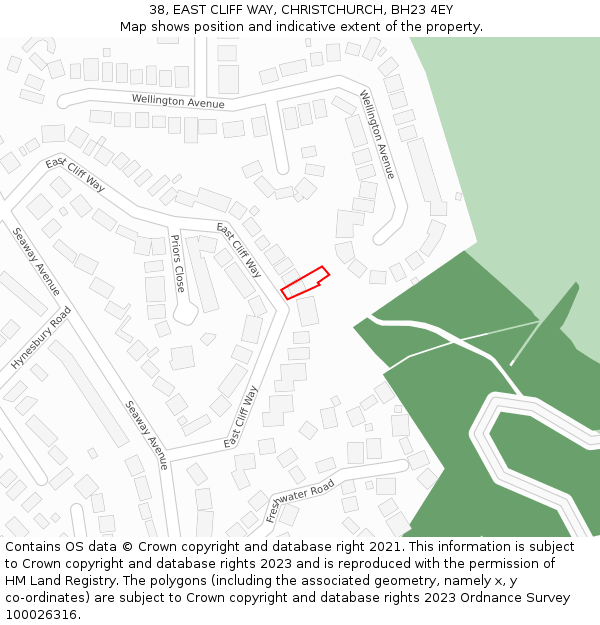 38, EAST CLIFF WAY, CHRISTCHURCH, BH23 4EY: Location map and indicative extent of plot