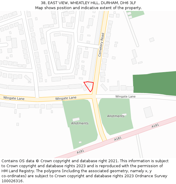 38, EAST VIEW, WHEATLEY HILL, DURHAM, DH6 3LF: Location map and indicative extent of plot