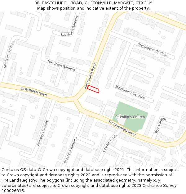 38, EASTCHURCH ROAD, CLIFTONVILLE, MARGATE, CT9 3HY: Location map and indicative extent of plot