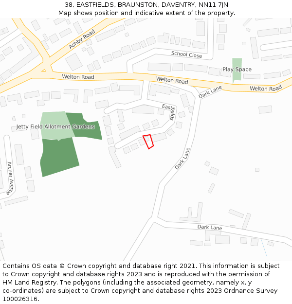 38, EASTFIELDS, BRAUNSTON, DAVENTRY, NN11 7JN: Location map and indicative extent of plot