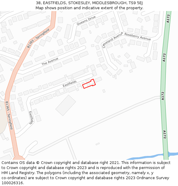 38, EASTFIELDS, STOKESLEY, MIDDLESBROUGH, TS9 5EJ: Location map and indicative extent of plot
