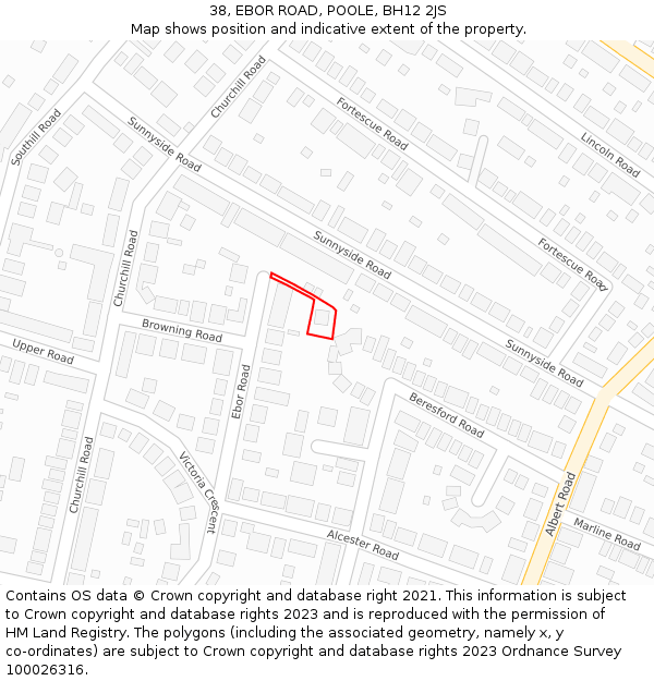38, EBOR ROAD, POOLE, BH12 2JS: Location map and indicative extent of plot