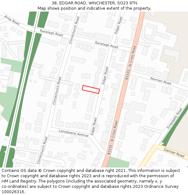38, EDGAR ROAD, WINCHESTER, SO23 9TN: Location map and indicative extent of plot