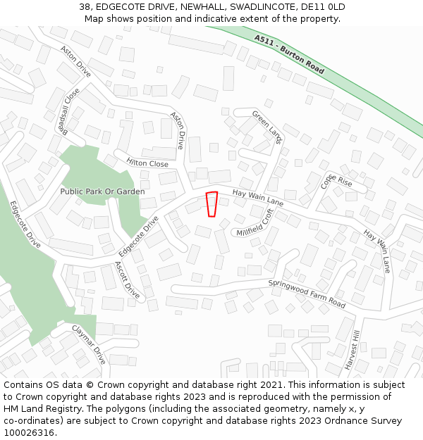 38, EDGECOTE DRIVE, NEWHALL, SWADLINCOTE, DE11 0LD: Location map and indicative extent of plot