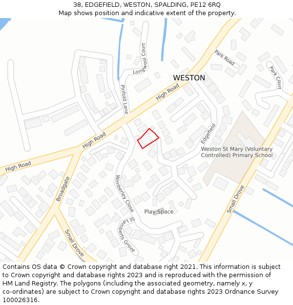 38, EDGEFIELD, WESTON, SPALDING, PE12 6RQ: Location map and indicative extent of plot