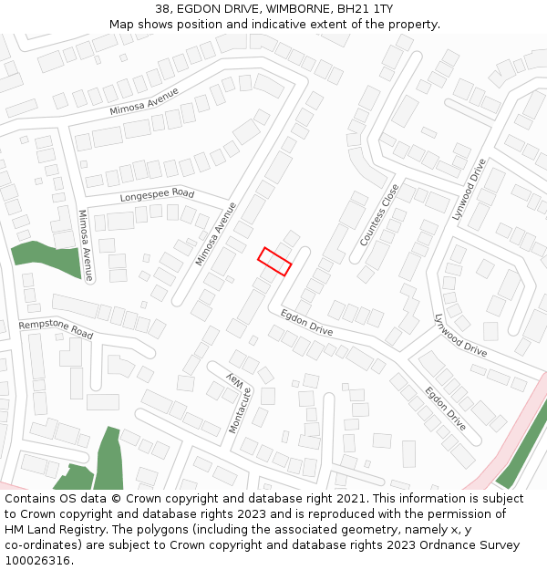 38, EGDON DRIVE, WIMBORNE, BH21 1TY: Location map and indicative extent of plot