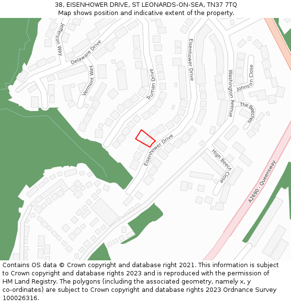 38, EISENHOWER DRIVE, ST LEONARDS-ON-SEA, TN37 7TQ: Location map and indicative extent of plot