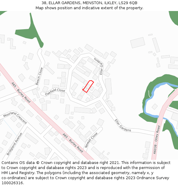 38, ELLAR GARDENS, MENSTON, ILKLEY, LS29 6QB: Location map and indicative extent of plot