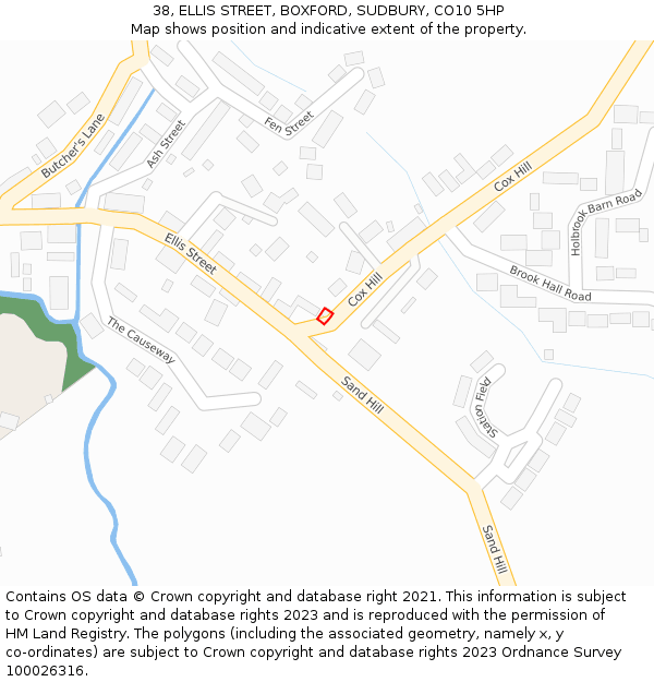 38, ELLIS STREET, BOXFORD, SUDBURY, CO10 5HP: Location map and indicative extent of plot