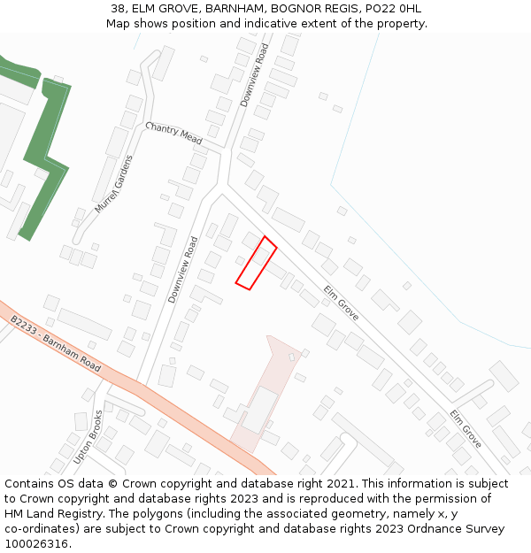 38, ELM GROVE, BARNHAM, BOGNOR REGIS, PO22 0HL: Location map and indicative extent of plot