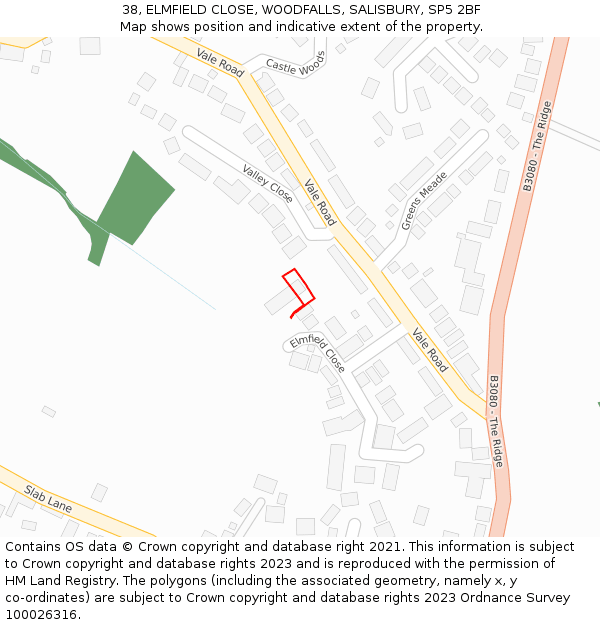 38, ELMFIELD CLOSE, WOODFALLS, SALISBURY, SP5 2BF: Location map and indicative extent of plot