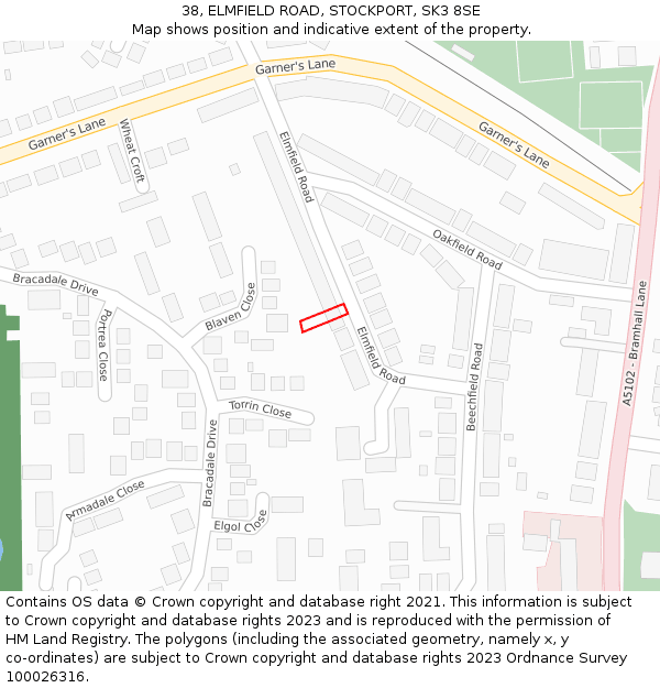 38, ELMFIELD ROAD, STOCKPORT, SK3 8SE: Location map and indicative extent of plot