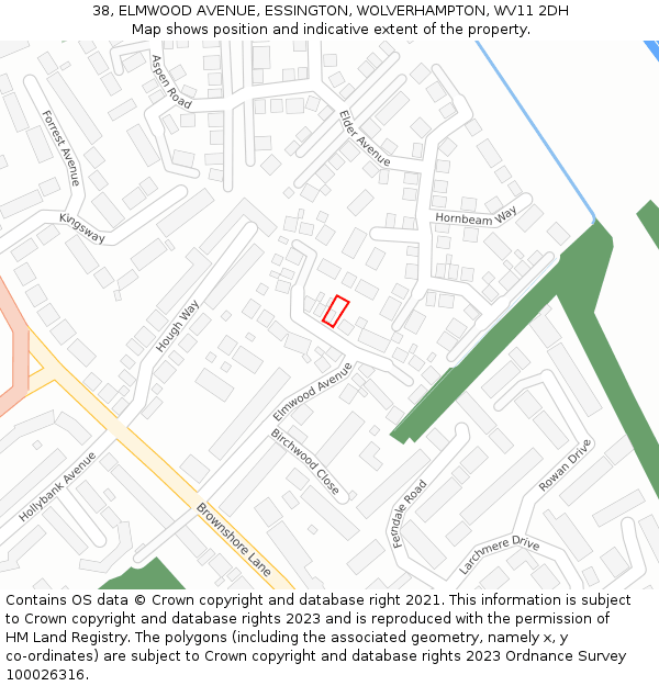 38, ELMWOOD AVENUE, ESSINGTON, WOLVERHAMPTON, WV11 2DH: Location map and indicative extent of plot