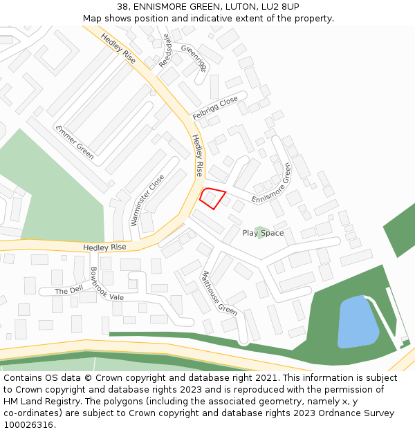 38, ENNISMORE GREEN, LUTON, LU2 8UP: Location map and indicative extent of plot