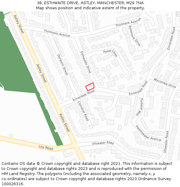 38, ESTHWAITE DRIVE, ASTLEY, MANCHESTER, M29 7NA: Location map and indicative extent of plot